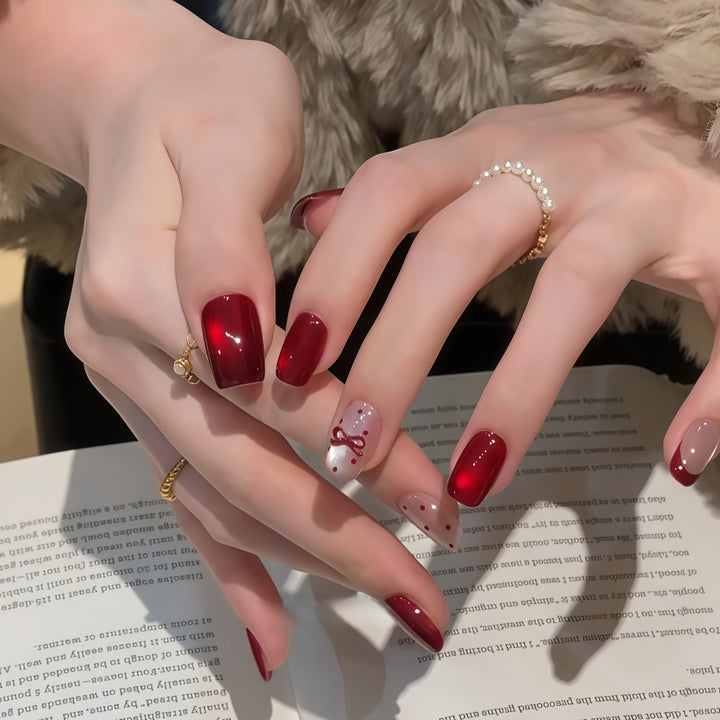 Elegant Artificial Nail Set with Decorative Bow Accents Stornfield