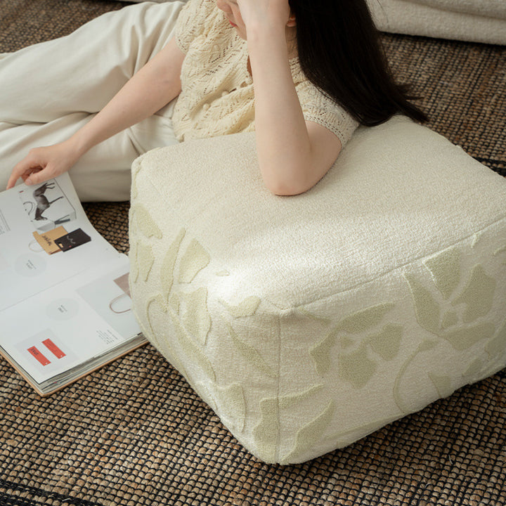 square pouf with bouclé cover and textured jacquard pattern Stornfield
