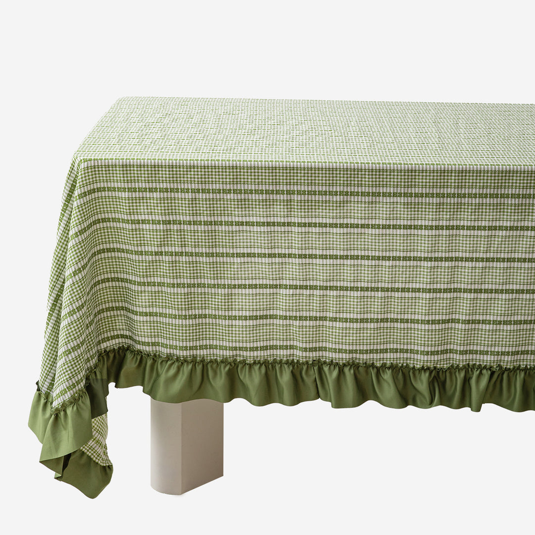 Rectangular tablecloth with frilly border and gingham check pattern Stornfield