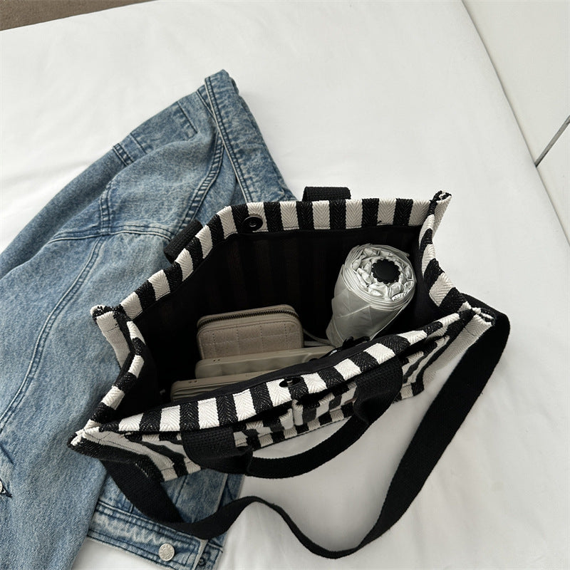 Stylish Striped Canvas Tote Bag