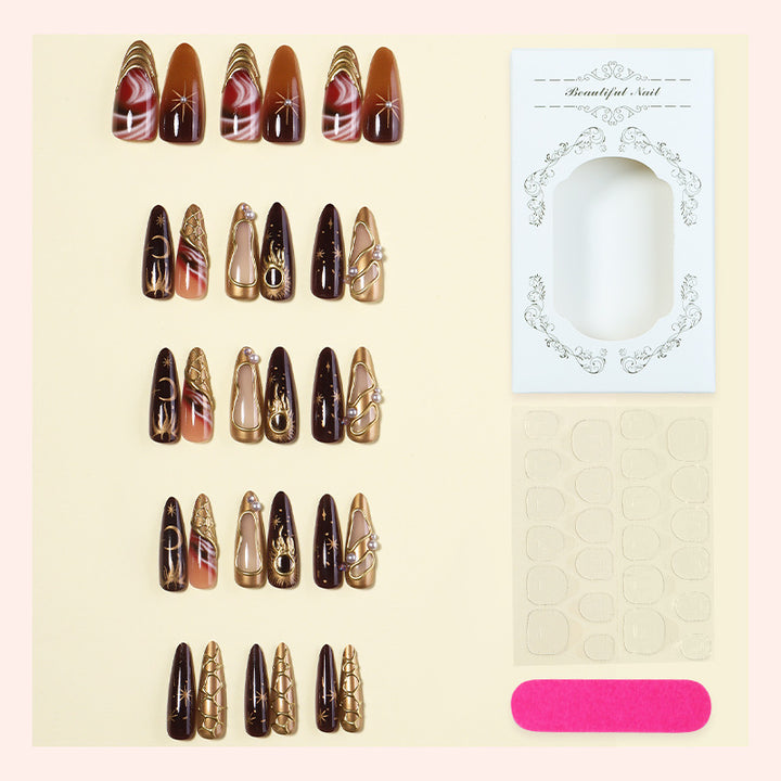 Decorative Press-On Nail Art Set with Glamorous Gold Accents Stornfield