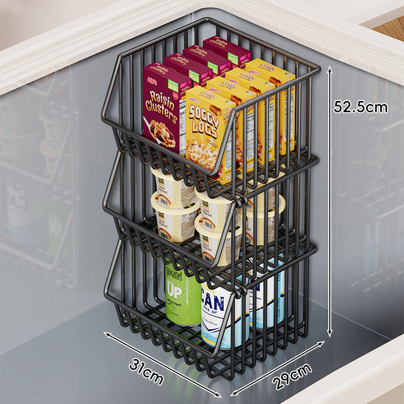 Two-Tier Refrigerator Wire Slide-Out Storage Basket Organizer with Stackable Removable Bins