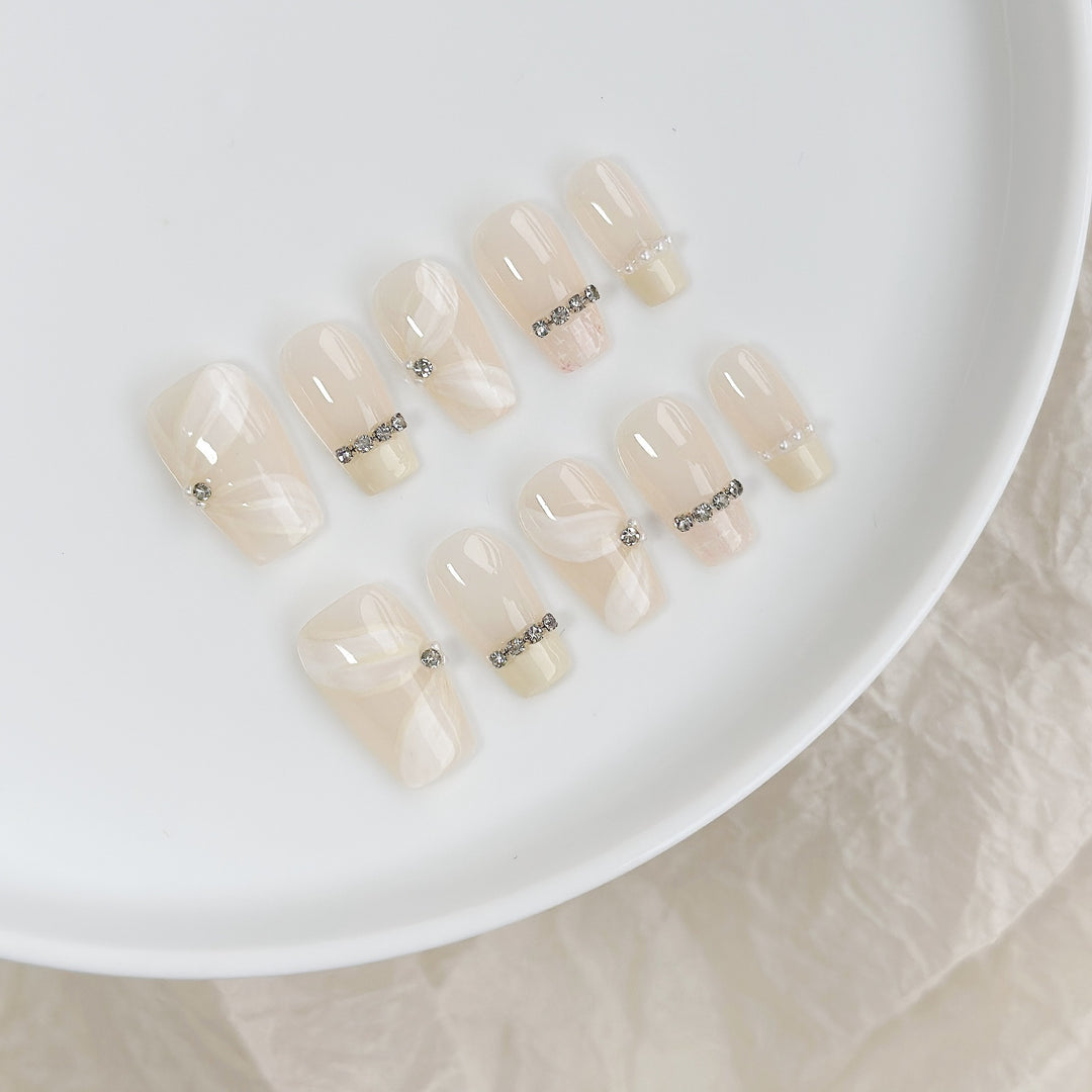 Decorative Press-On Nails with Elegant Gem Accents