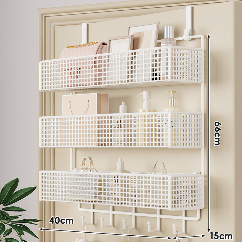 Over-Door Hanging Double-Tier Ventilated Mesh Storage Basket Organizer with Hooks
