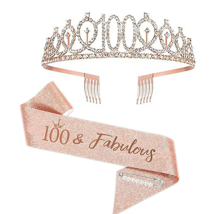 Women Crystal-Embellished Birthday Crown with Personalized Sash Stornfield