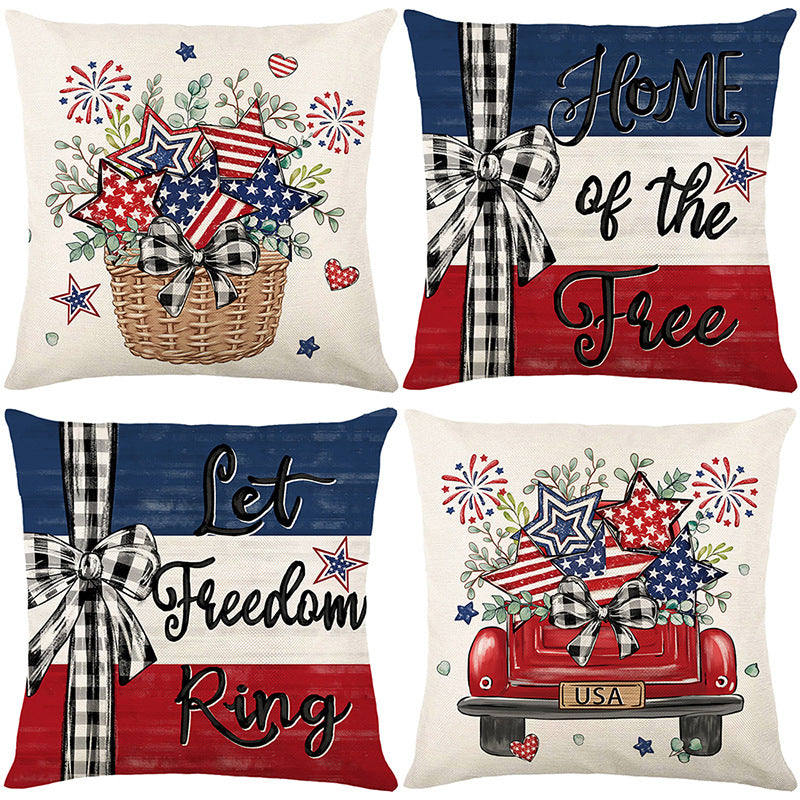 Patriotic Americana Cotton Linen Decorative Throw Pillow
