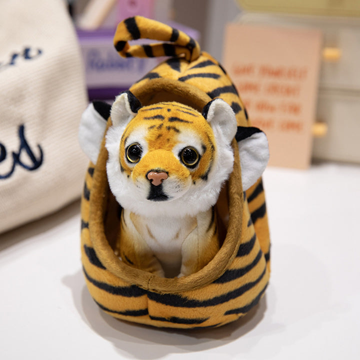 Plush Tiger Peekaboo Nest Comforter Toy with Hooded Pocket and Removable Cub Stornfield