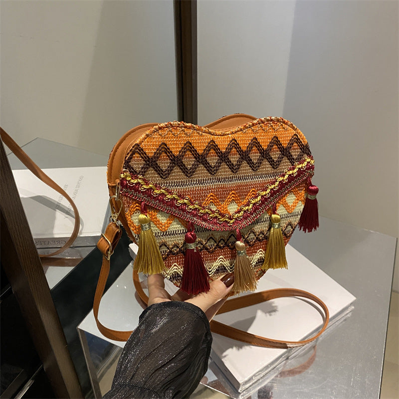 Heart-Shaped Handcrafted Crossbody Bag