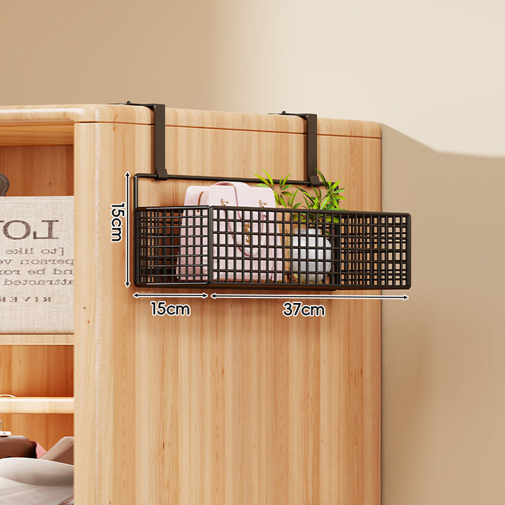 Over-Door Four-Tier Metal Mesh Hanging Storage Organizer with Integrated Hooks
