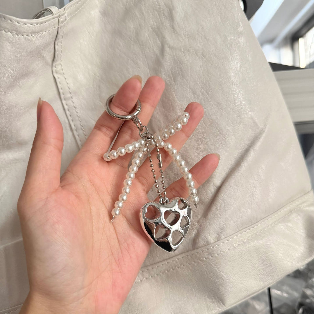 Heart-Shaped Charm Keychain with Beaded Bow Stornfield