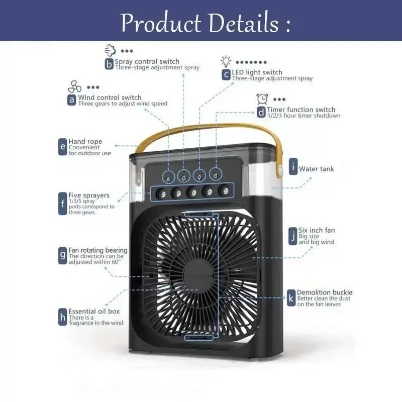 Unisex One Size Portable USB Humidifying Desk Fan with Ambient LED Mood Light and Multistage Air Circulation Stornfield