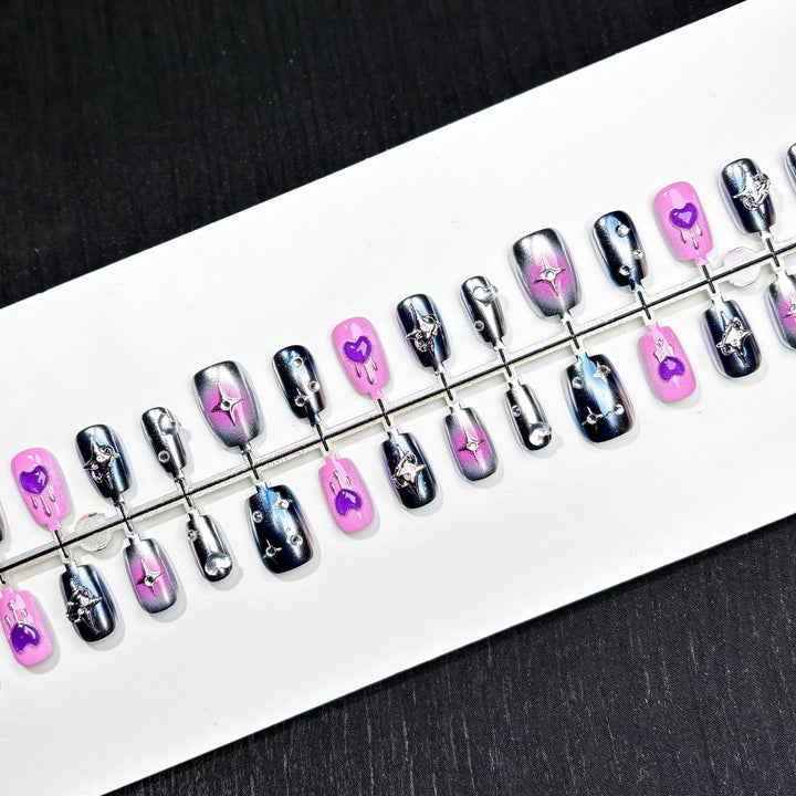 Decorative Press-On Nail Art Set with Heart and Star Designs
