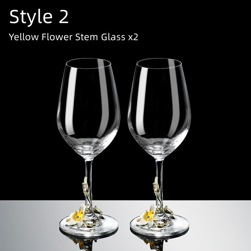 Metallic Flower Crystal Wine Glasses with Decanter Suitcase Set | Stornfield
