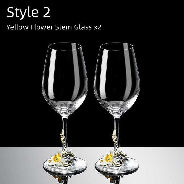 Metallic Flower Crystal Wine Glasses with Decanter Suitcase Set | Stornfield