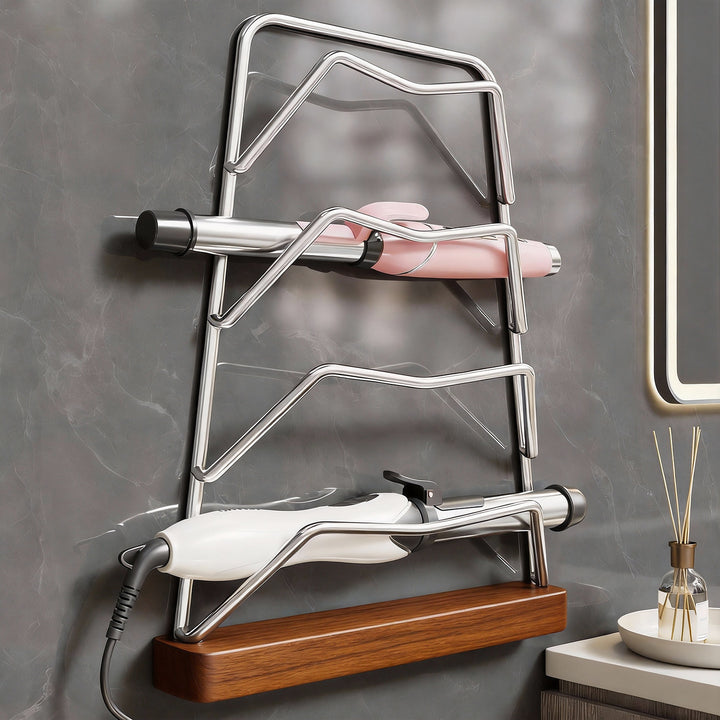 Wall-Mounted Heat-Resistant Two-Tier Hair Styling Tool Holder Rack