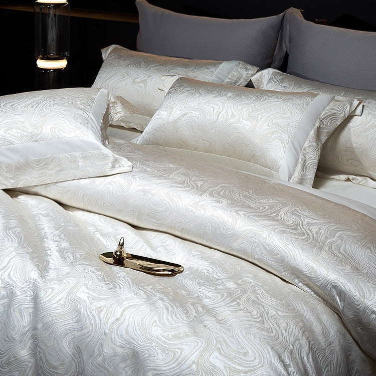 Luxury Jacquard Sateen Swirl-Pattern Duvet Cover and Pillow Sham Set