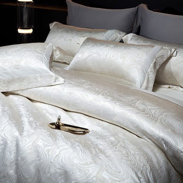 Luxury Jacquard Sateen Swirl-Pattern Duvet Cover and Pillow Sham Set