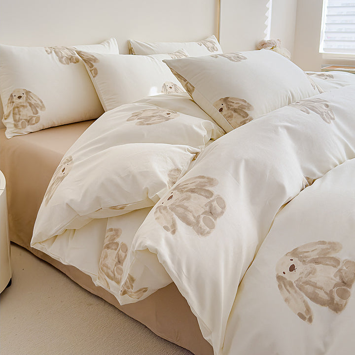 Rose-Print Cotton Sateen Duvet Cover Ensemble with Hypoallergenic Down-Alternative Comforter