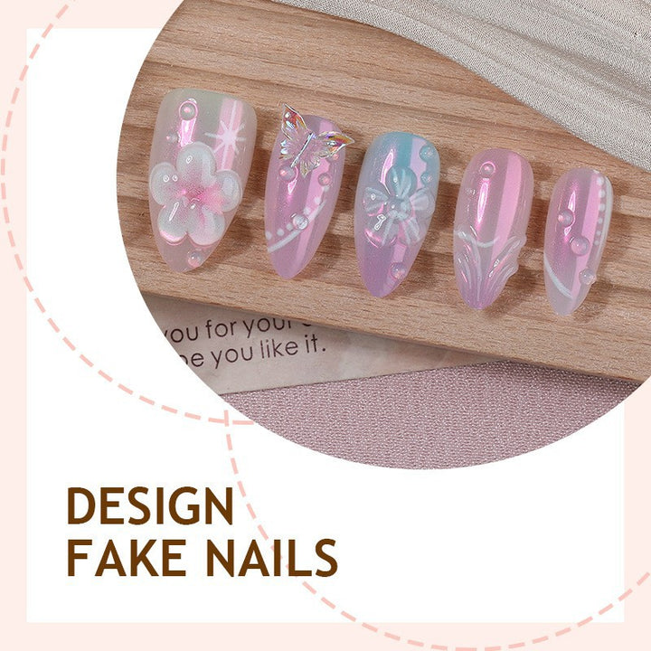 Artificial nail set with floral accents and glitter Stornfield