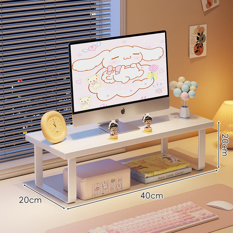 Elevated Monitor Riser Stand with Wood-Effect Top Metal Frame and Under-Shelf Storage