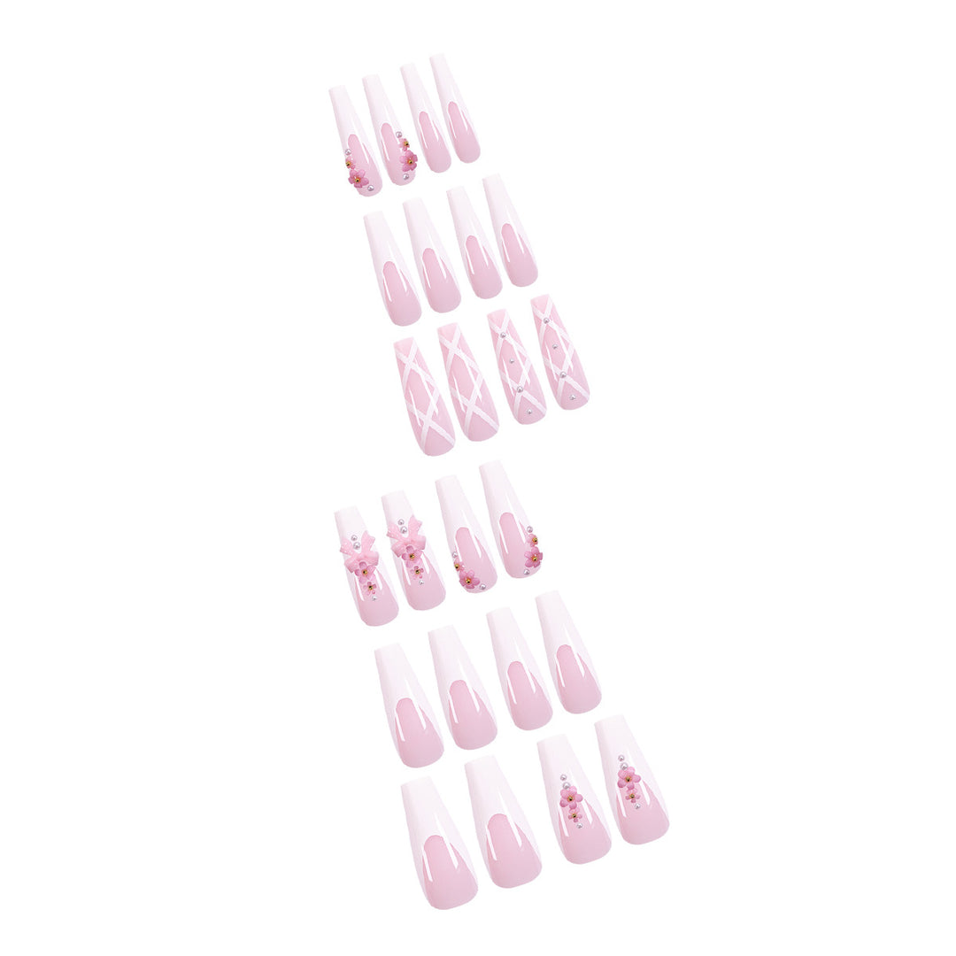 Artful and Elegant Stiletto Artificial Nails with Floral Design Stornfield