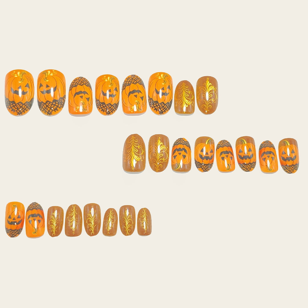Halloween Artificial Nails with Creepy Pumpkin Design Stornfield