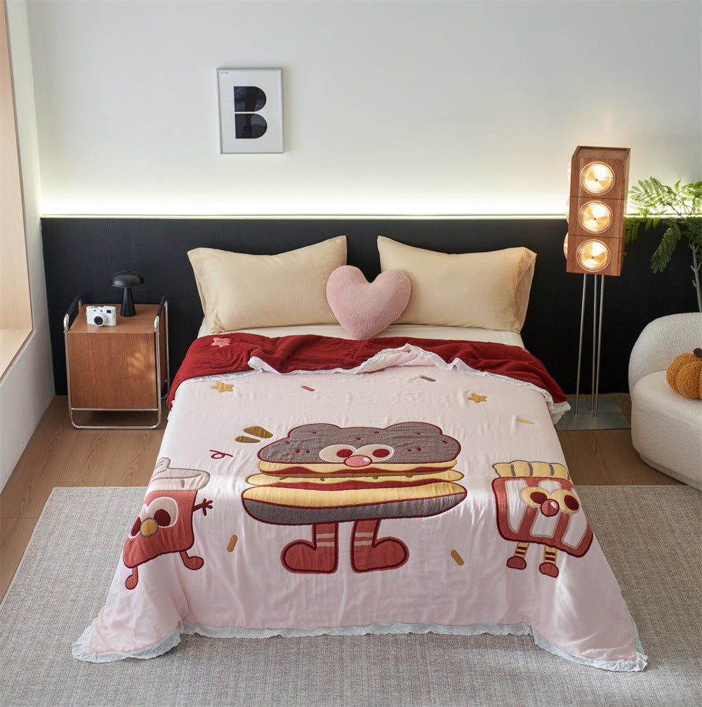 Quilted Cartoon Cotton Duvet Cover Set with Soft Reversible Sherpa Lining