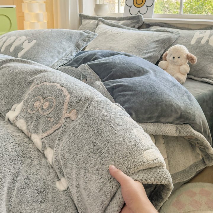 Cartoon Animal Plush Comforter Set