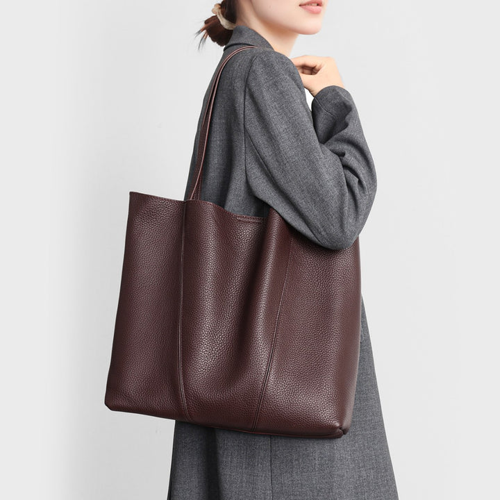 Oversized Pebbled Leather Slouch Tote with Long Shoulder Straps