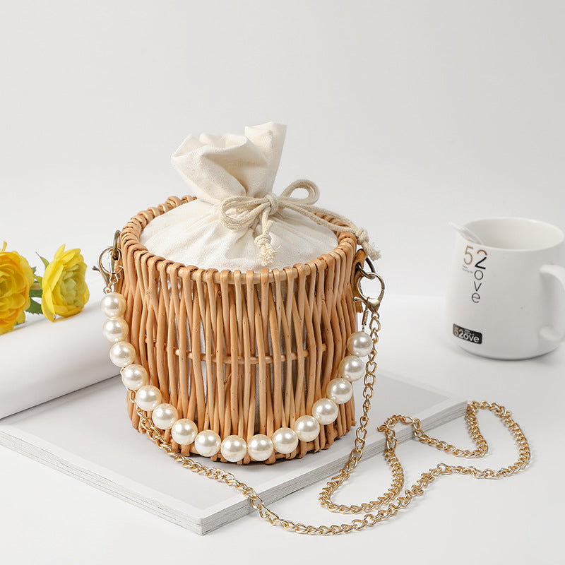 Women handcrafted basket bag with pearl chain Stornfield