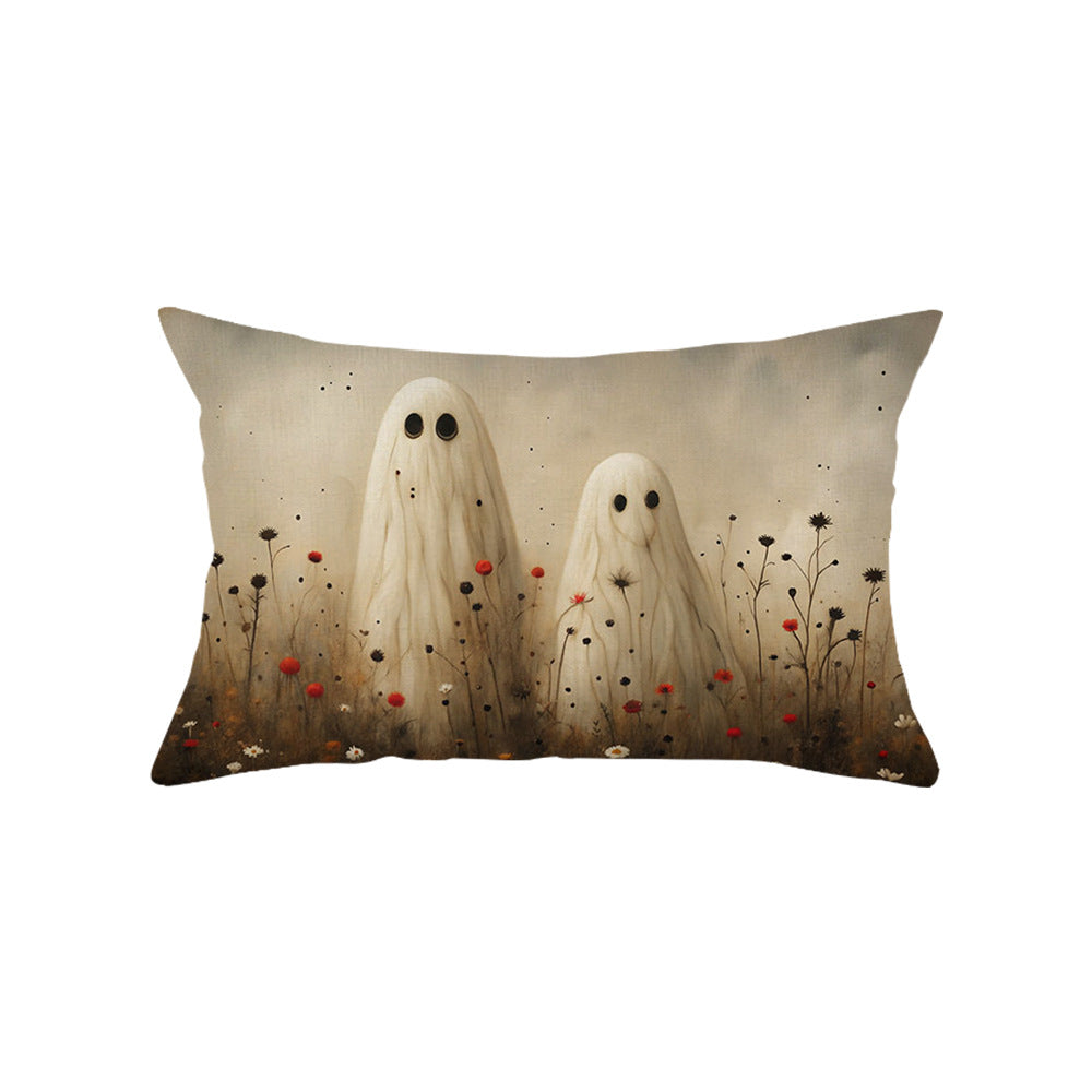 Rectangular Cotton-Linen Halloween Ghost Pattern Lumbar Pillow Cover