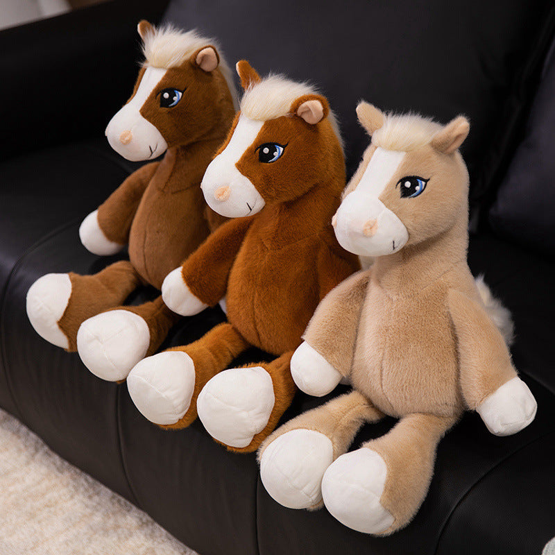 Plush Horse Cuddly Stuffed Pony with Fluffy Tail and Embroidered Face Stornfield
