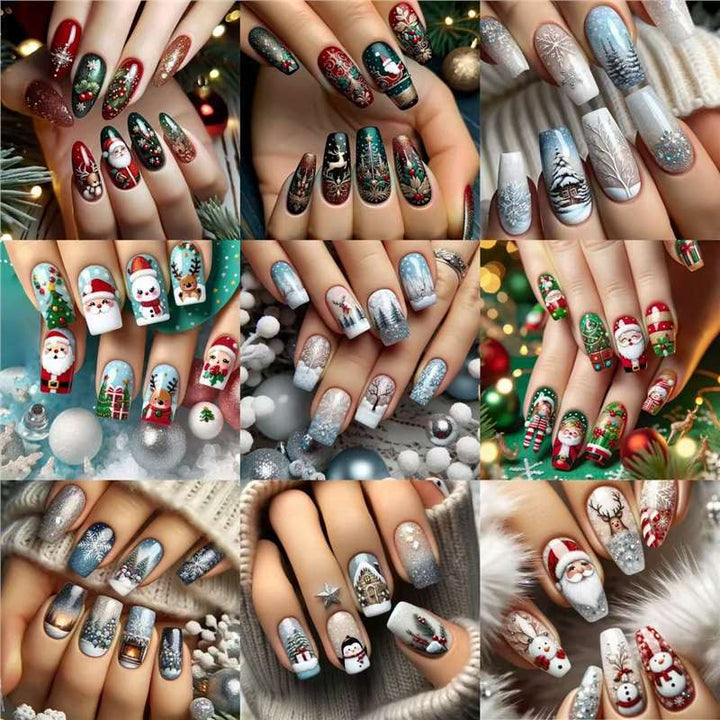 Festive Holiday-Themed Press-On Nail Art Set Stornfield