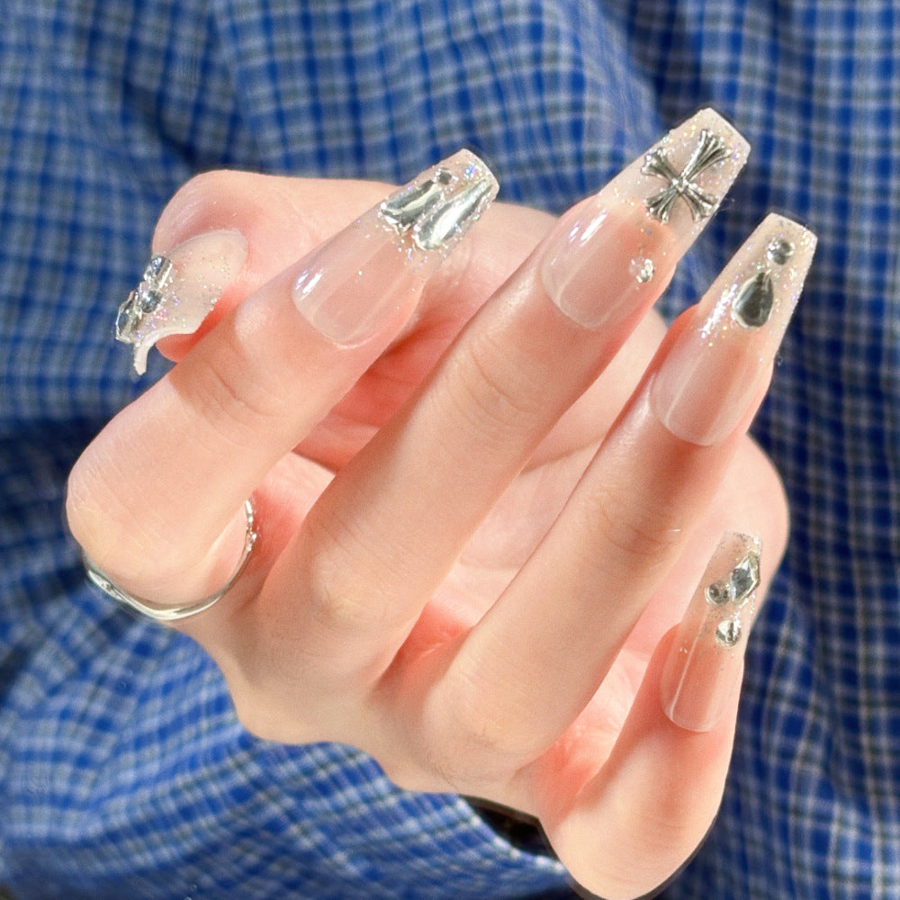 Decorative Gemstone and Floral Press-On Nails Stornfield