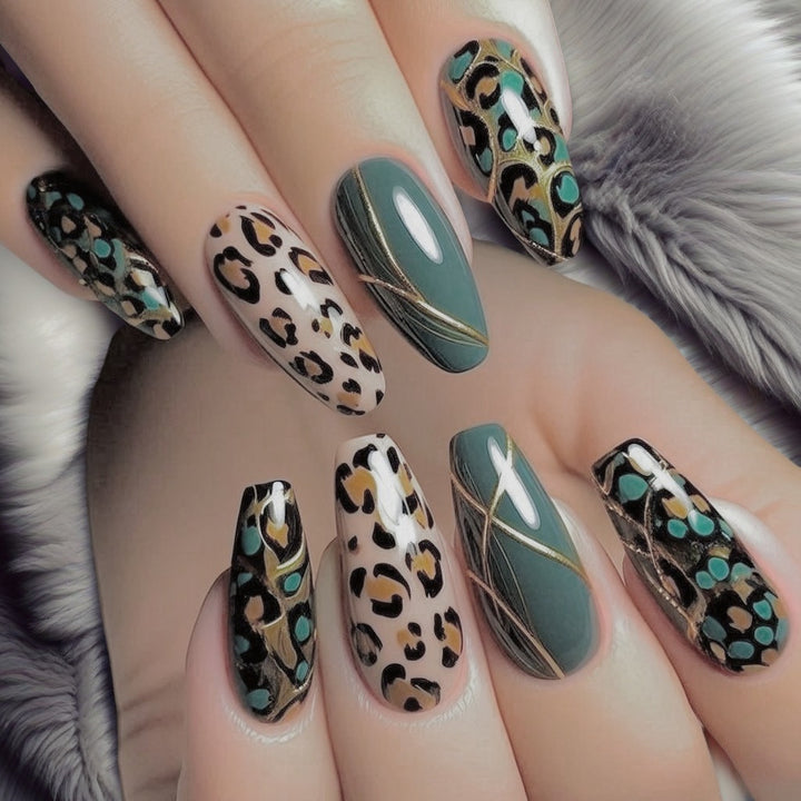 Creative artificial nails in modern animal print design Stornfield