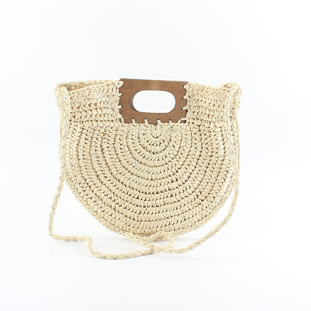 Handbag made of hand-woven natural material with stylish wooden handle Stornfield