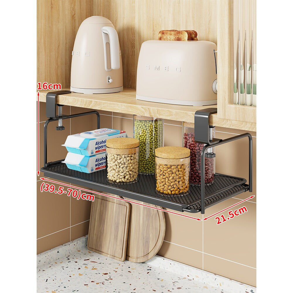 Adjustable Under-Shelf Clamp-Mounted Mesh Hanging Storage Shelf
