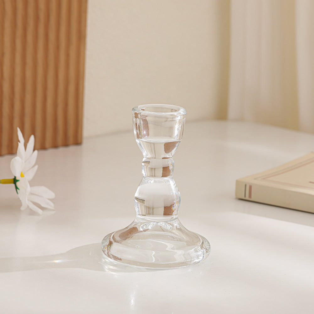 Crystal-cut Glass Candlestick Holder with Ribbed Stem Stornfield