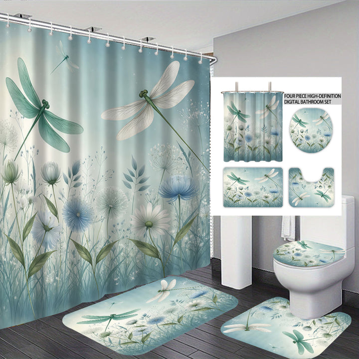 Artistic Dragonfly-Themed Four-Piece Digital Bathroom Set Stornfield