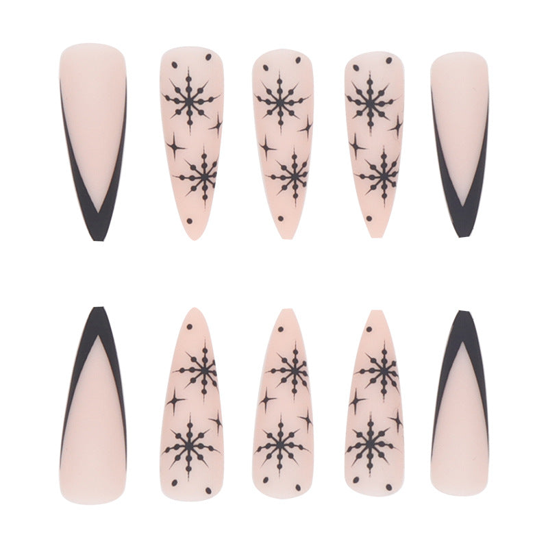 Long Stiletto Press-On Nail Art with Snowflake Design Stornfield