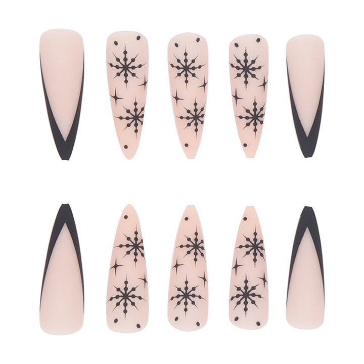 Long Stiletto Press-On Nail Art with Snowflake Design Stornfield