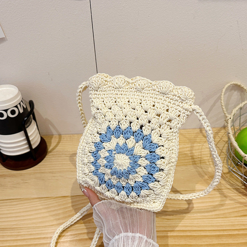 Boho Crochet Drawstring Bag