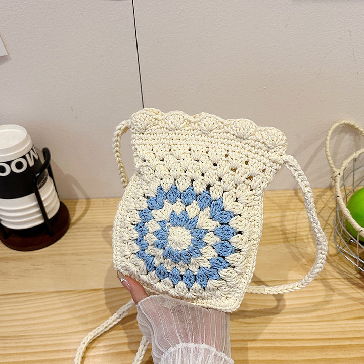 Boho Crochet Drawstring Bag