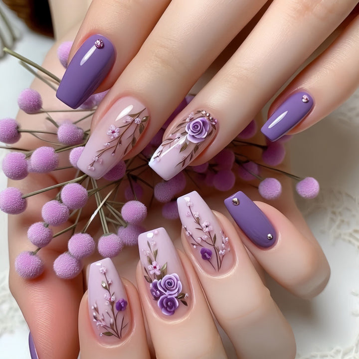 Elegant Floral 3D Press-On Nail Extensions Stornfield