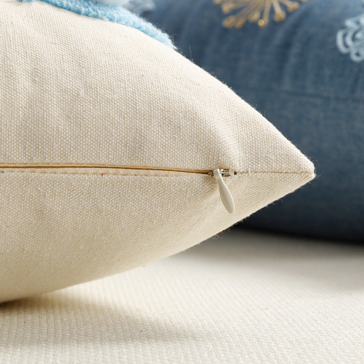 Tufted Bunny Appliqué Lumbar Throw Pillow Cover with Pom-Pom Tail