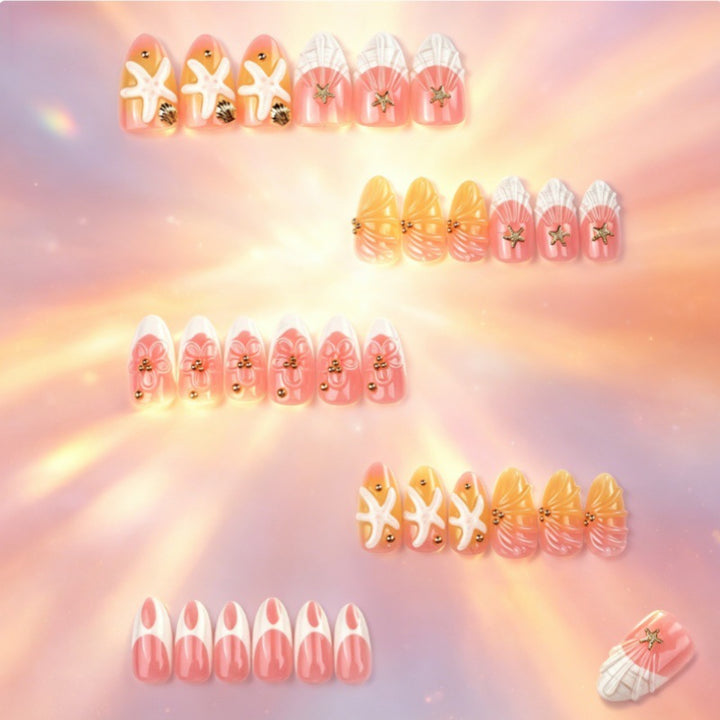 Artistic Press-On Nail Set with Unique Summer Designs Stornfield