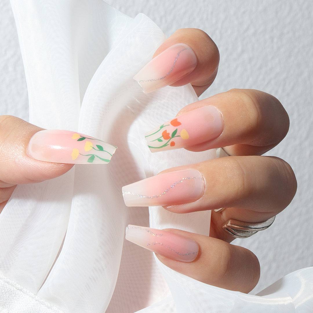 Floral-Designed Long Press-On Nails Stornfield
