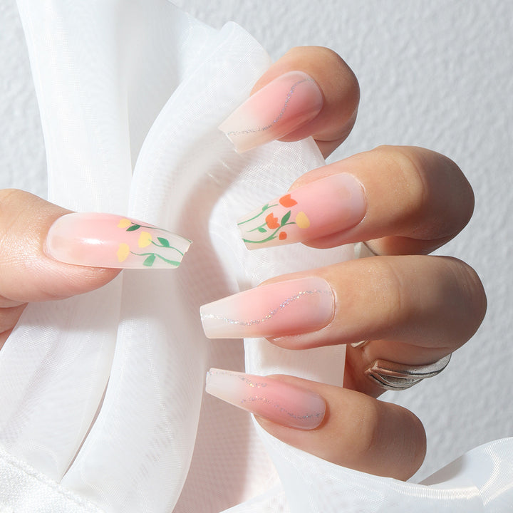 Floral-Designed Long Press-On Nails Stornfield