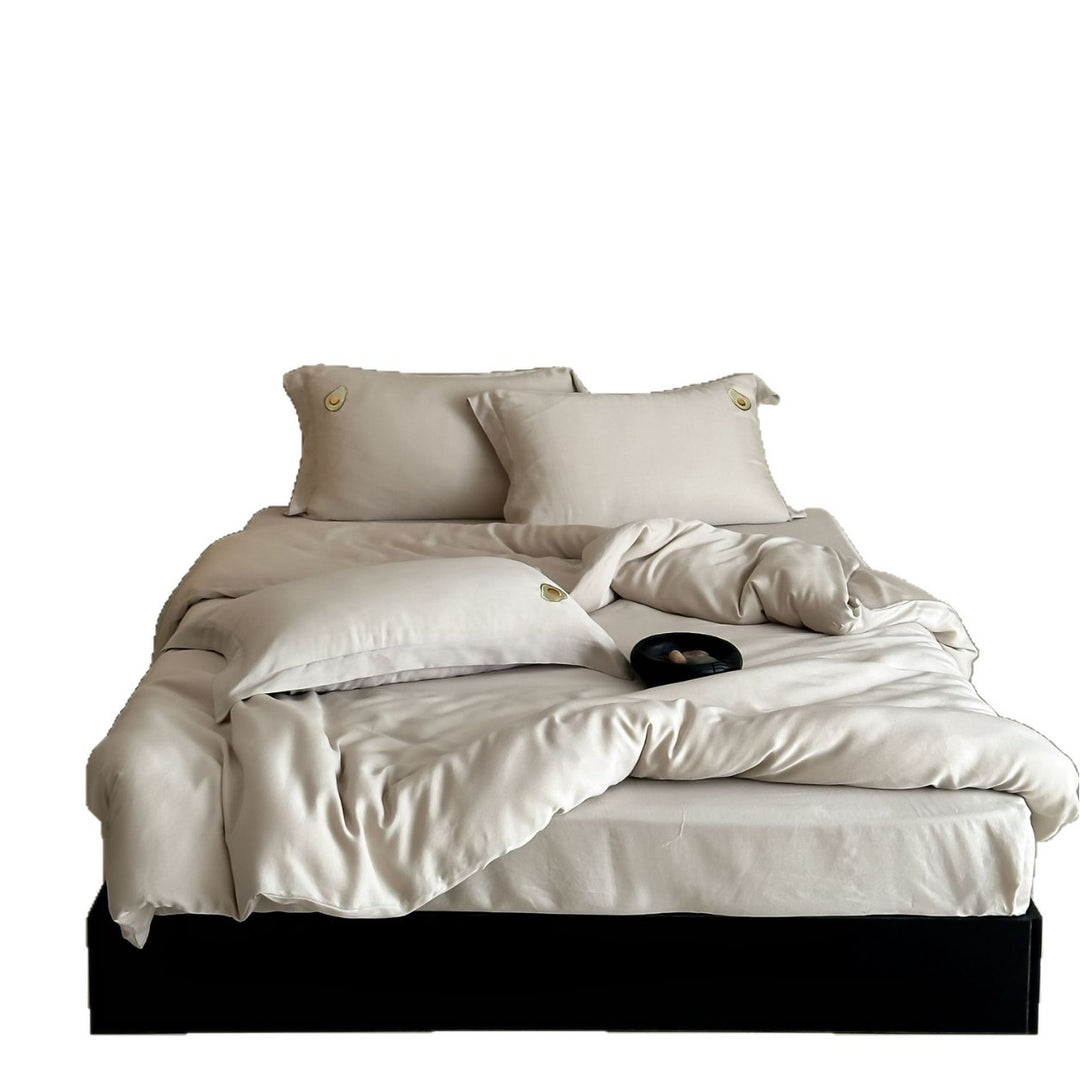 Premium cotton satin bedding set with subtle embroidered medallions