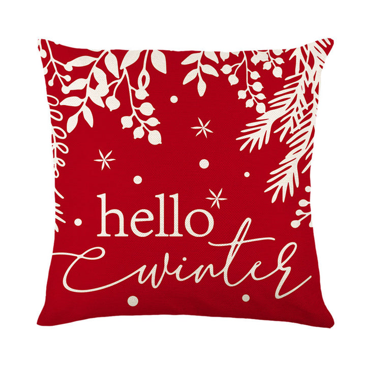 Decorative Cotton-Linen Square Throw Pillow Cover Hello Winter Script Print